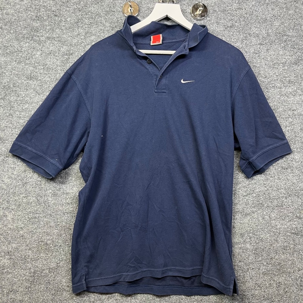 Nike Team Fit Dry Polo Shirt Men's Navy Blue Swoosh Logo Short Sleeve - Large